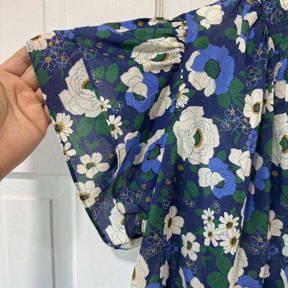 Trovata Birds of Paradise Clover Blouse Rosa Blanca Blue Lux Lightweight Large - Picture 6 of 12